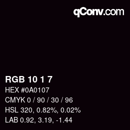 カラーコード: RGB 10 1 7 | qconv.com