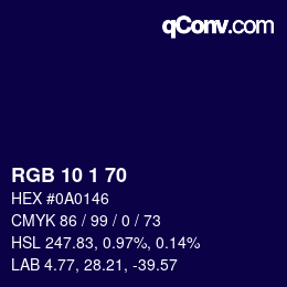 颜色代码: RGB 10 1 70 | qconv.com