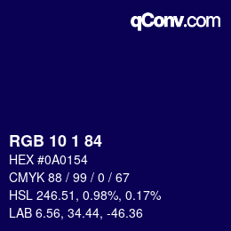 Color code: RGB 10 1 84 | qconv.com