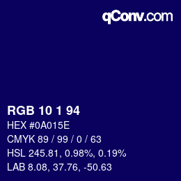 カラーコード: RGB 10 1 94 | qconv.com