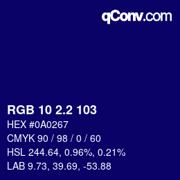 Farbcode: RGB 10 2.2 103 | qconv.com