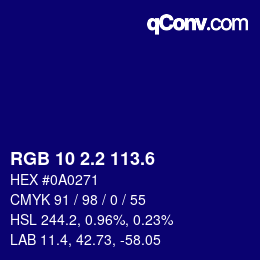カラーコード: RGB 10 2.2 113.6 | qconv.com