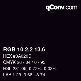 カラーコード: RGB 10 2.2 13.6 | qconv.com