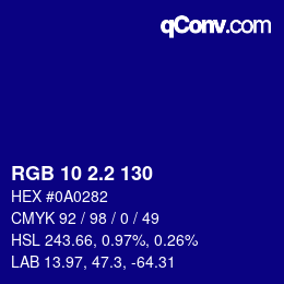 カラーコード: RGB 10 2.2 130 | qconv.com