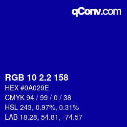 カラーコード: RGB 10 2.2 158 | qconv.com
