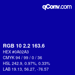 カラーコード: RGB 10 2.2 163.6 | qconv.com