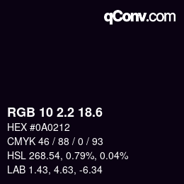 カラーコード: RGB 10 2.2 18.6 | qconv.com