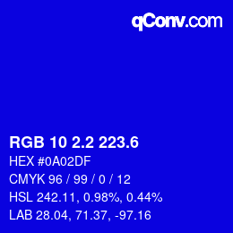 カラーコード: RGB 10 2.2 223.6 | qconv.com