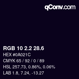 カラーコード: RGB 10 2.2 28.6 | qconv.com