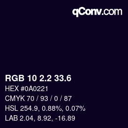 カラーコード: RGB 10 2.2 33.6 | qconv.com