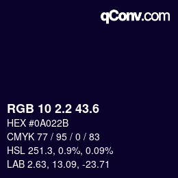 カラーコード: RGB 10 2.2 43.6 | qconv.com