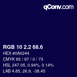 カラーコード: RGB 10 2.2 68.6 | qconv.com