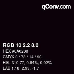 カラーコード: RGB 10 2.2 8.6 | qconv.com