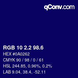 カラーコード: RGB 10 2.2 98.6 | qconv.com