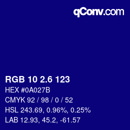 カラーコード: RGB 10 2.6 123 | qconv.com
