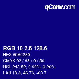 カラーコード: RGB 10 2.6 128.6 | qconv.com