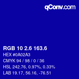 カラーコード: RGB 10 2.6 163.6 | qconv.com