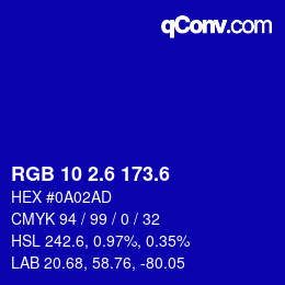 カラーコード: RGB 10 2.6 173.6 | qconv.com