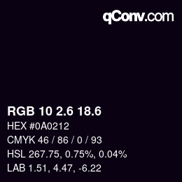 カラーコード: RGB 10 2.6 18.6 | qconv.com