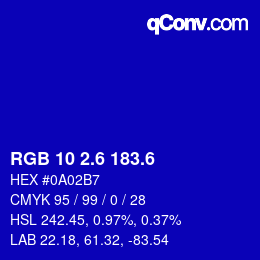 カラーコード: RGB 10 2.6 183.6 | qconv.com