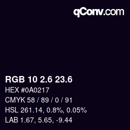 カラーコード: RGB 10 2.6 23.6 | qconv.com