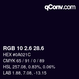 カラーコード: RGB 10 2.6 28.6 | qconv.com