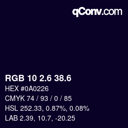 カラーコード: RGB 10 2.6 38.6 | qconv.com