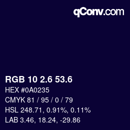 カラーコード: RGB 10 2.6 53.6 | qconv.com