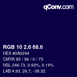 カラーコード: RGB 10 2.6 68.6 | qconv.com