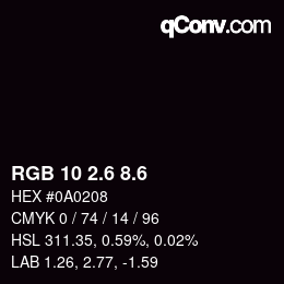 カラーコード: RGB 10 2.6 8.6 | qconv.com