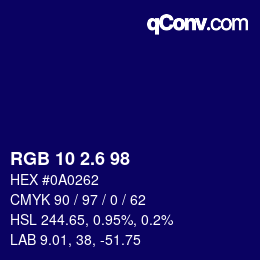 カラーコード: RGB 10 2.6 98 | qconv.com