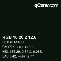 カラーコード: RGB 10 20.2 12.6 | qconv.com