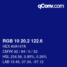 カラーコード: RGB 10 20.2 122.6 | qconv.com