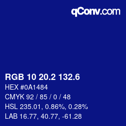 カラーコード: RGB 10 20.2 132.6 | qconv.com