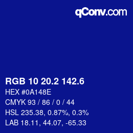 カラーコード: RGB 10 20.2 142.6 | qconv.com
