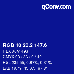 カラーコード: RGB 10 20.2 147.6 | qconv.com