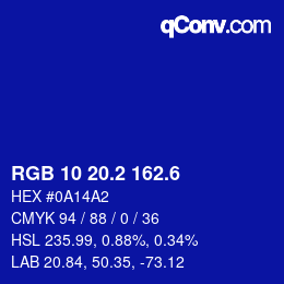 カラーコード: RGB 10 20.2 162.6 | qconv.com