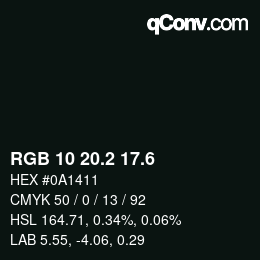カラーコード: RGB 10 20.2 17.6 | qconv.com