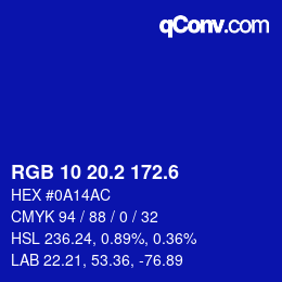 カラーコード: RGB 10 20.2 172.6 | qconv.com