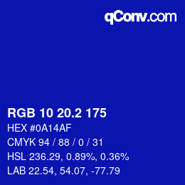 カラーコード: RGB 10 20.2 175 | qconv.com