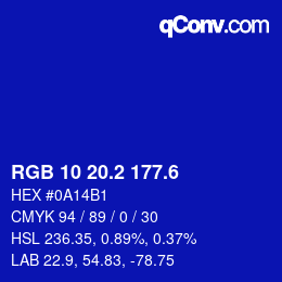 カラーコード: RGB 10 20.2 177.6 | qconv.com