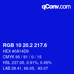 カラーコード: RGB 10 20.2 217.6 | qconv.com