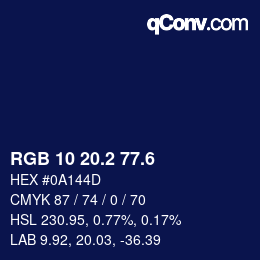 カラーコード: RGB 10 20.2 77.6 | qconv.com