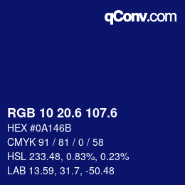 カラーコード: RGB 10 20.6 107.6 | qconv.com