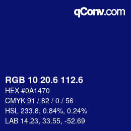カラーコード: RGB 10 20.6 112.6 | qconv.com
