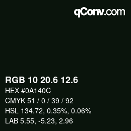 カラーコード: RGB 10 20.6 12.6 | qconv.com