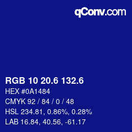 カラーコード: RGB 10 20.6 132.6 | qconv.com