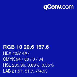 カラーコード: RGB 10 20.6 167.6 | qconv.com
