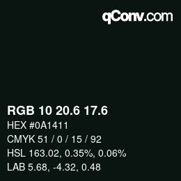 カラーコード: RGB 10 20.6 17.6 | qconv.com