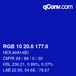 カラーコード: RGB 10 20.6 177.6 | qconv.com